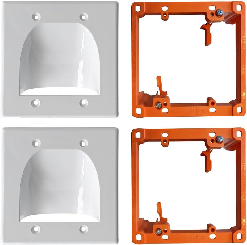 Best Mounts 2 Pack Wall Plate Cable Pass Through with Bracket - In Wall Cable Management Kit - Recessed Cable Wall Plate Pair with Dual Gang Low Voltage Mounting Bracket - Decorator Cover for Low Voltage Cables - Image 1